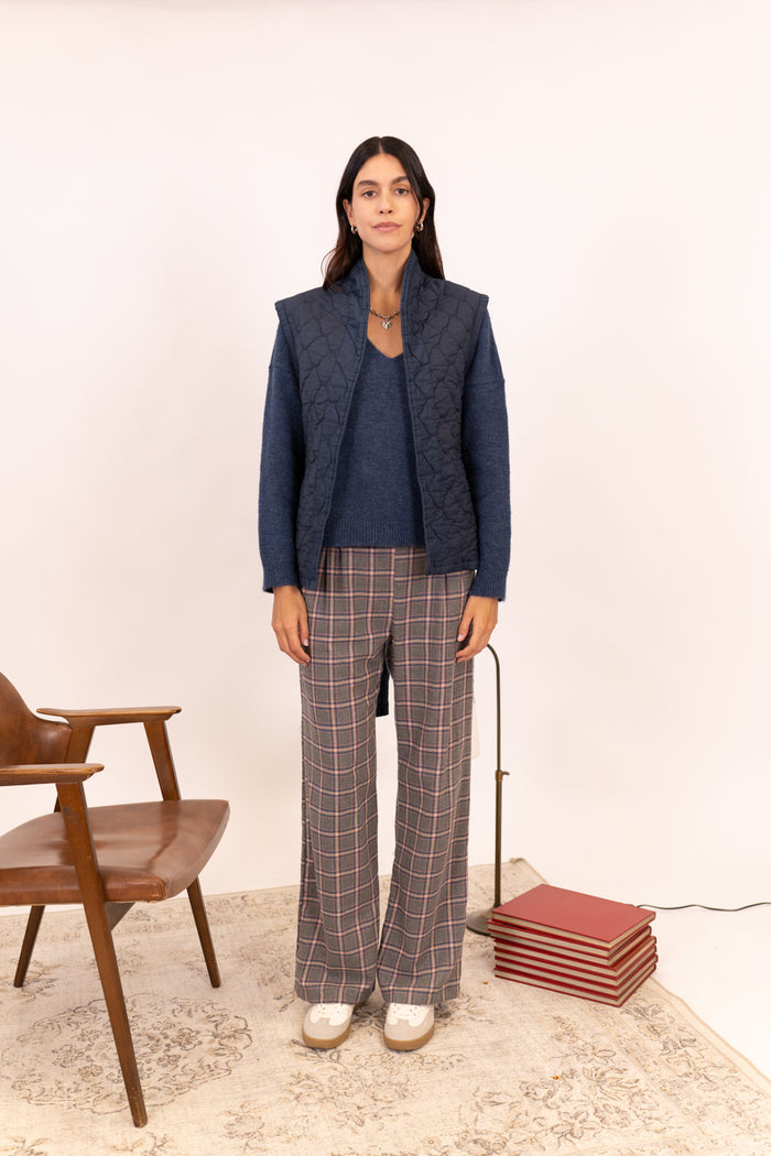 PANTALÓN ANCHO CUADROS ALGODON