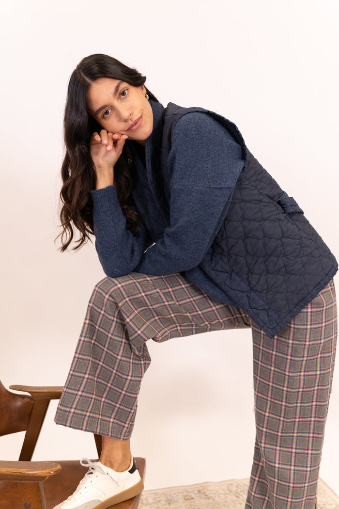 PANTALÓN ANCHO CUADROS ALGODON