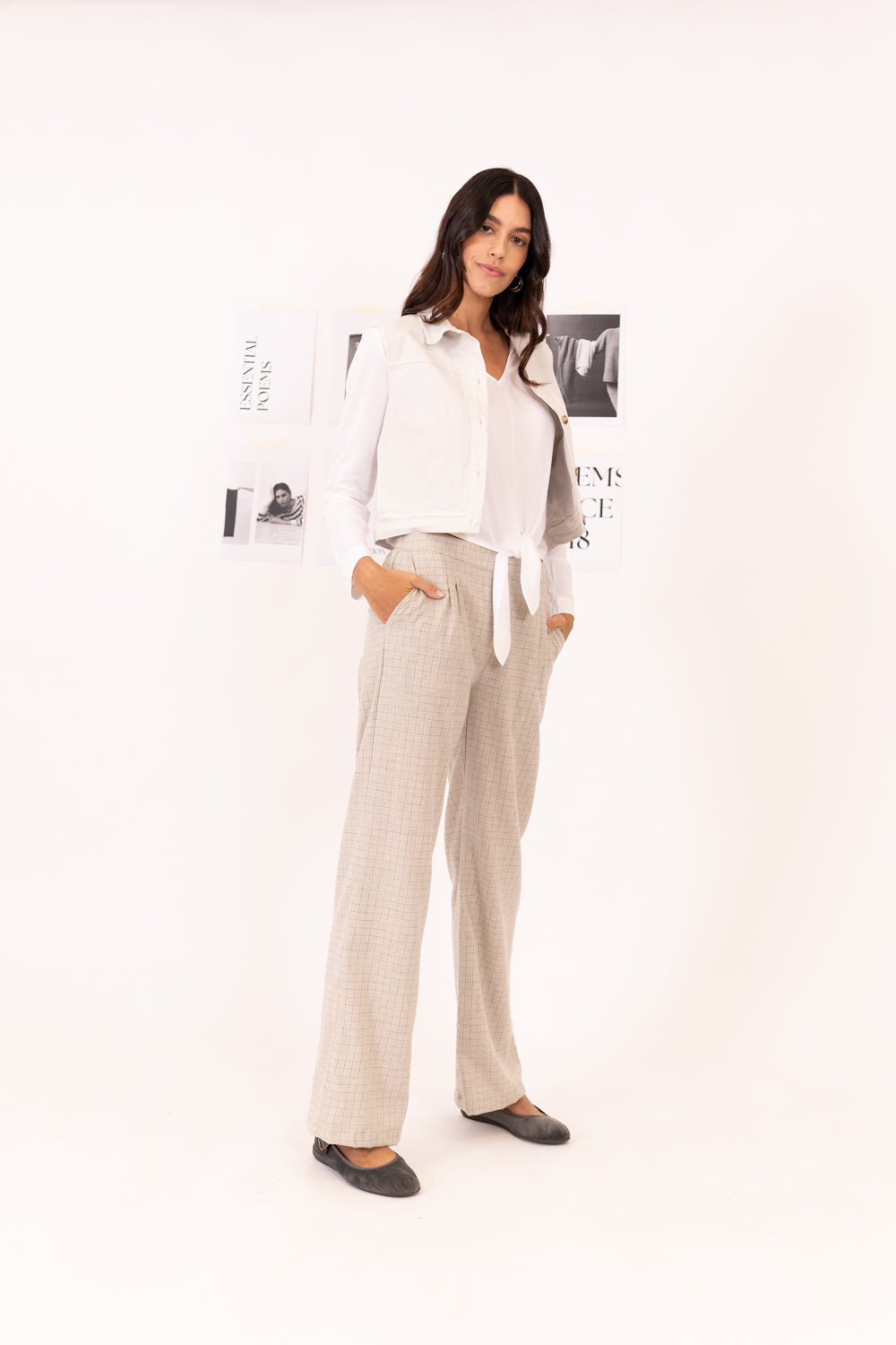 PANTALÓN ANCHO CUADROS ALGODON