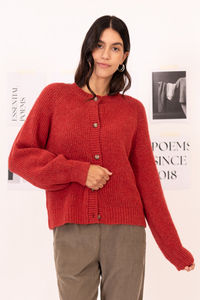 CARDIGAN TRICOT CUELLO REDONDO MANGAS ABULLONADAS