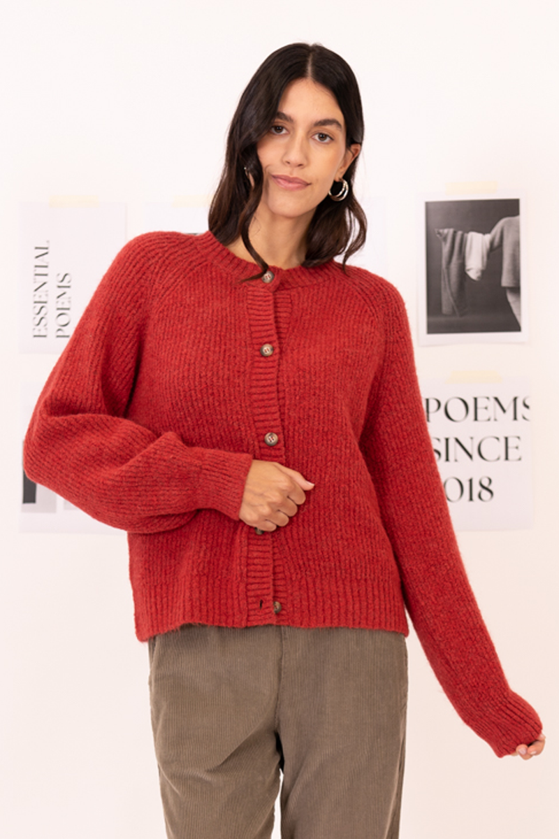 CARDIGAN TRICOT CUELLO REDONDO MANGAS ABULLONADAS
