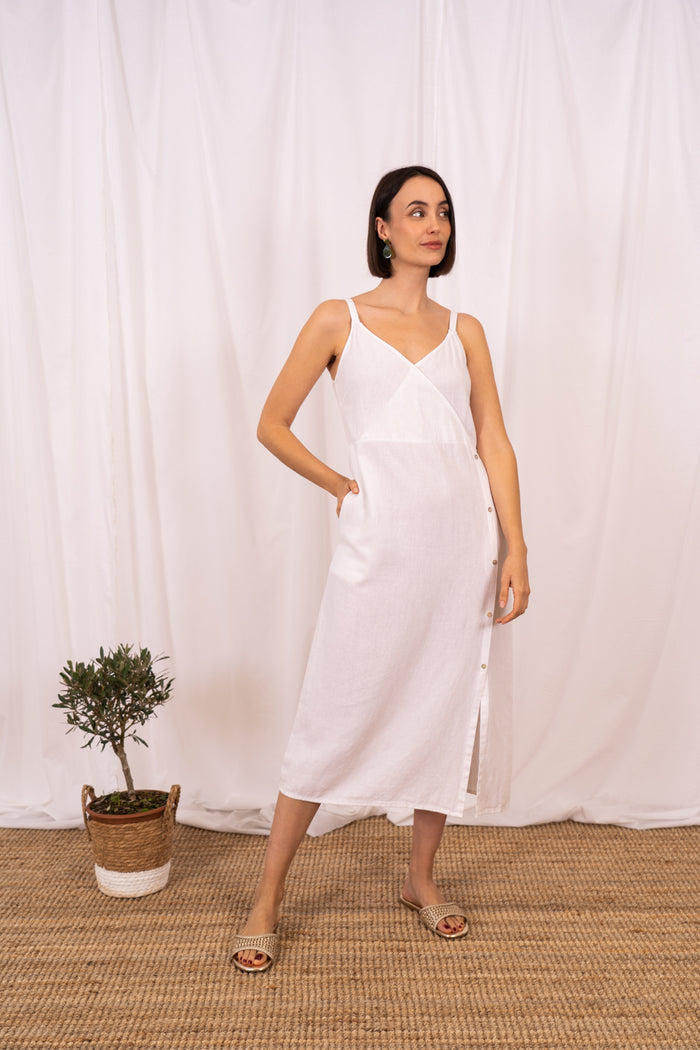 VESTIDO LINO TIRANTES BOTONES